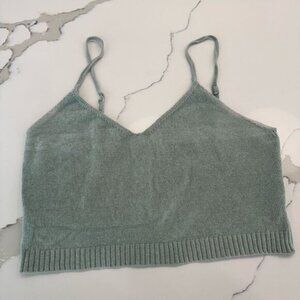 Womens Green Knit Crop Top